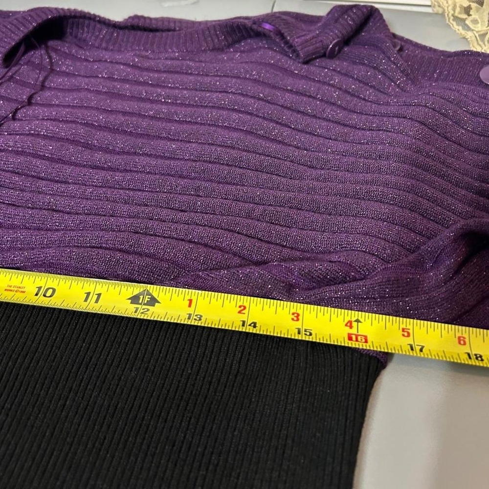 Y2K Purple Shimmer Ribbed Knit Batwing Sweater Top Bell Sleeve Womens L - Picture 6 of 7